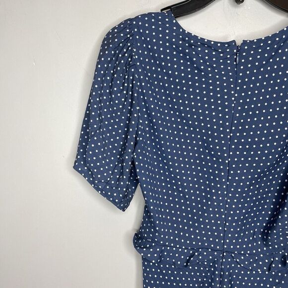 MADEWELL Mini Dress Women 0 Blue Polka Dot Ruffle NEW Puff Sleeve NP106 - Picture 10 of 16